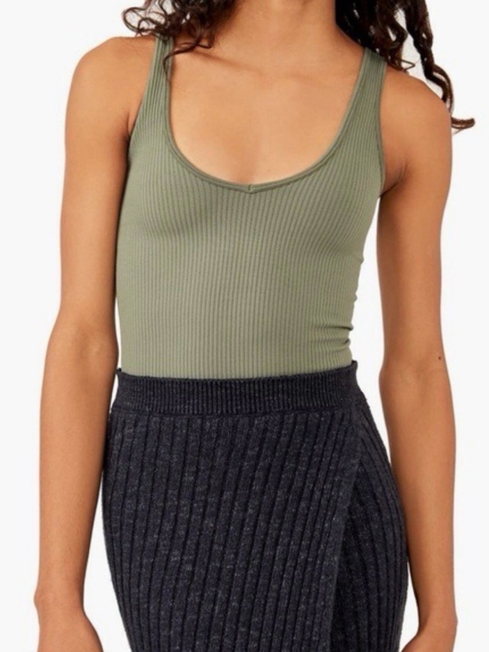 Free People Intimately Ribbed Bodysuit Green Scoop Neck Size M/L NWT